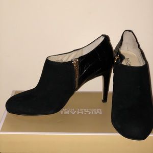 Black suede and leather ankle boots